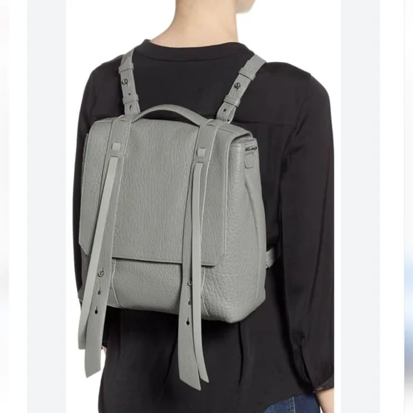 All Saints Vincent Pewter Dark Silver Metallic Top Handle Backpack - Picture 2 of 16